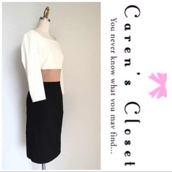 Kay Unger Dresses & Skirts - Kay Unger Cream Color Block Blk Knit Sheath Dress